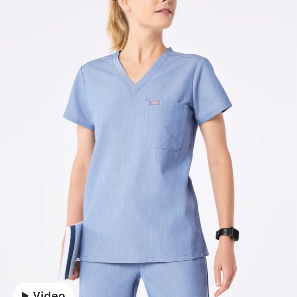 Figs Heather Indigo V-Neck Short Sleeve Top Catarina